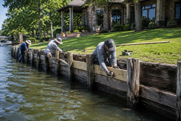 waterfront bulkhead repair project in Texas with shoreline stabilization and structural maintenance